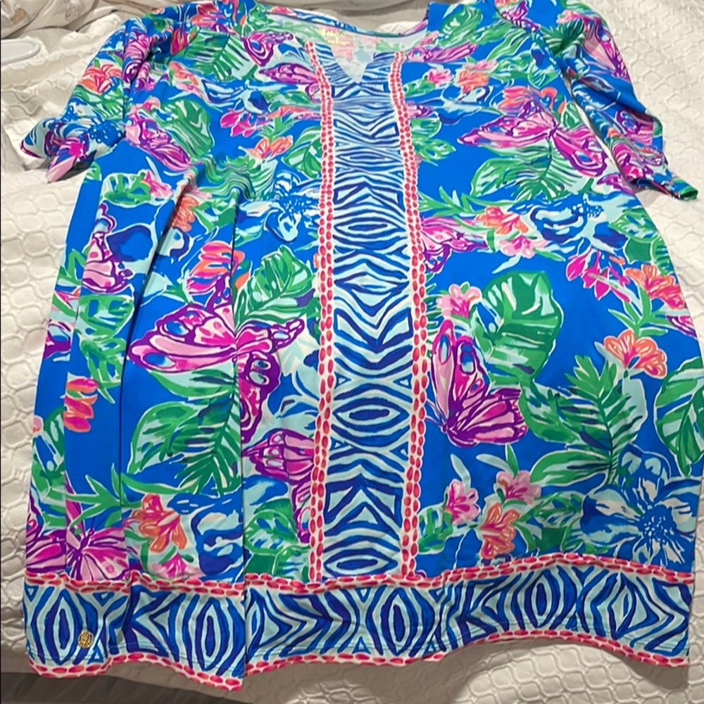 Lilly Pulitzer Blue Floral Tropical Mini Dress